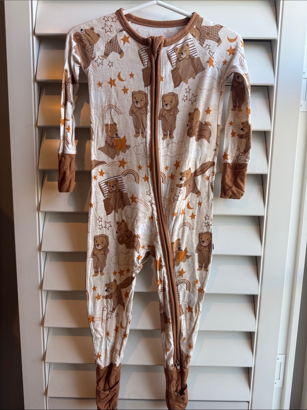 Little Sleepies Cream and Brown Bear Print Footed One-Piece